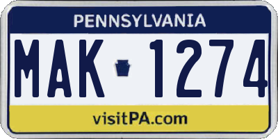 PA license plate MAK1274