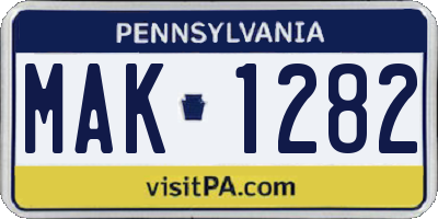 PA license plate MAK1282