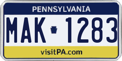 PA license plate MAK1283