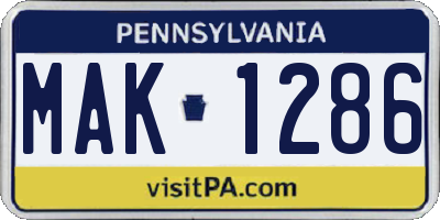 PA license plate MAK1286