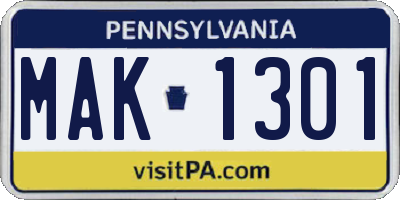 PA license plate MAK1301