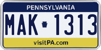 PA license plate MAK1313