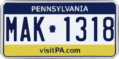 PA license plate MAK1318