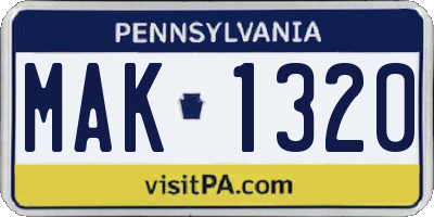 PA license plate MAK1320
