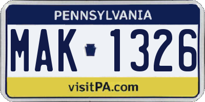 PA license plate MAK1326
