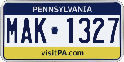 PA license plate MAK1327