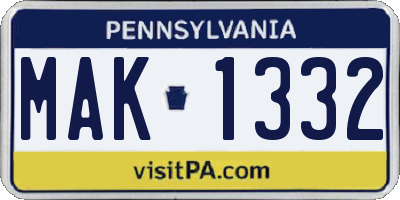 PA license plate MAK1332