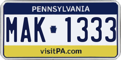 PA license plate MAK1333