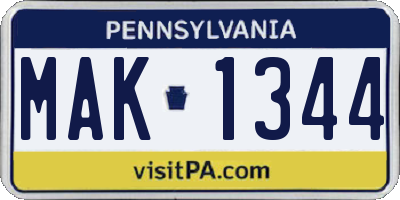 PA license plate MAK1344