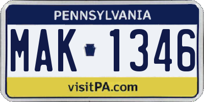 PA license plate MAK1346