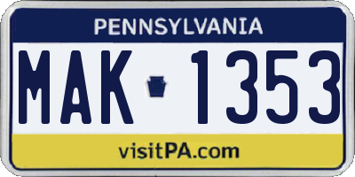 PA license plate MAK1353