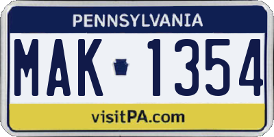 PA license plate MAK1354