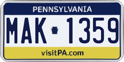 PA license plate MAK1359