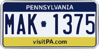 PA license plate MAK1375