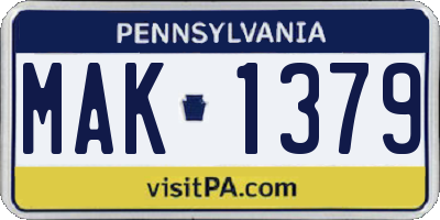 PA license plate MAK1379