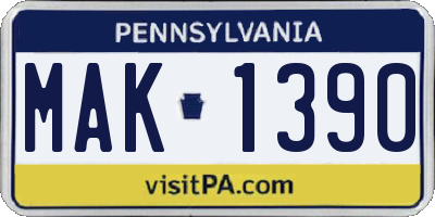 PA license plate MAK1390
