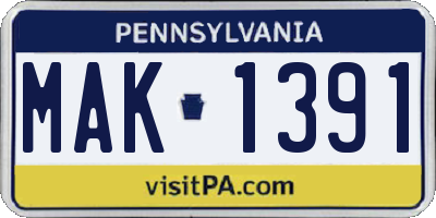 PA license plate MAK1391