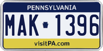 PA license plate MAK1396
