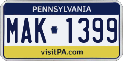 PA license plate MAK1399