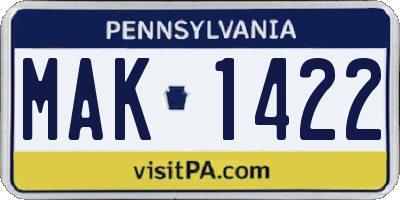 PA license plate MAK1422
