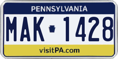 PA license plate MAK1428