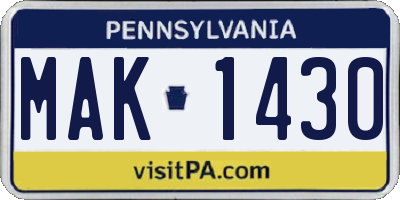PA license plate MAK1430