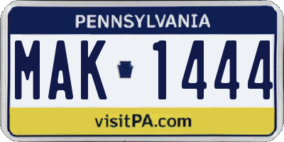 PA license plate MAK1444