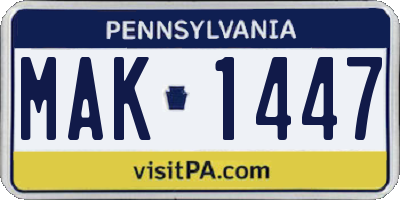 PA license plate MAK1447