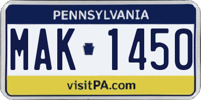 PA license plate MAK1450