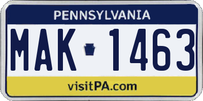 PA license plate MAK1463