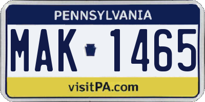 PA license plate MAK1465