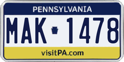 PA license plate MAK1478