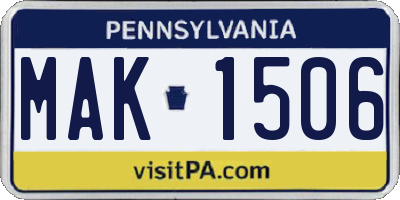 PA license plate MAK1506