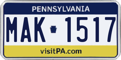 PA license plate MAK1517