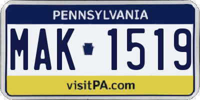 PA license plate MAK1519