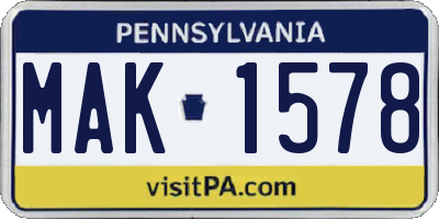 PA license plate MAK1578