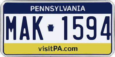 PA license plate MAK1594