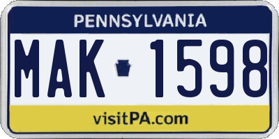 PA license plate MAK1598