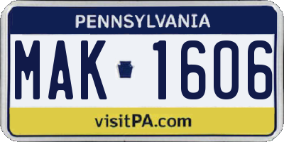 PA license plate MAK1606