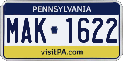 PA license plate MAK1622