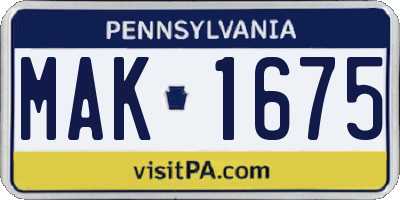 PA license plate MAK1675