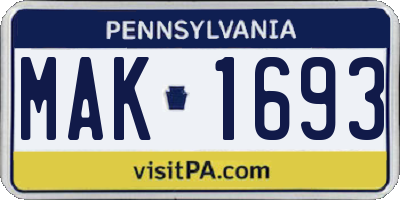 PA license plate MAK1693
