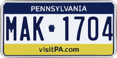 PA license plate MAK1704