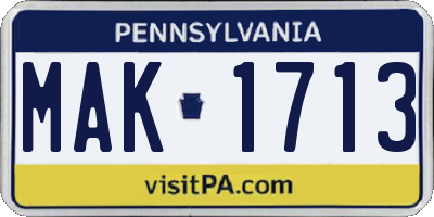PA license plate MAK1713