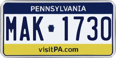 PA license plate MAK1730
