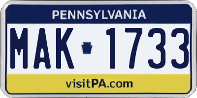PA license plate MAK1733