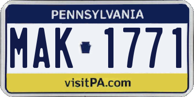 PA license plate MAK1771