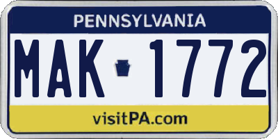 PA license plate MAK1772