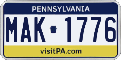 PA license plate MAK1776