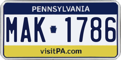 PA license plate MAK1786